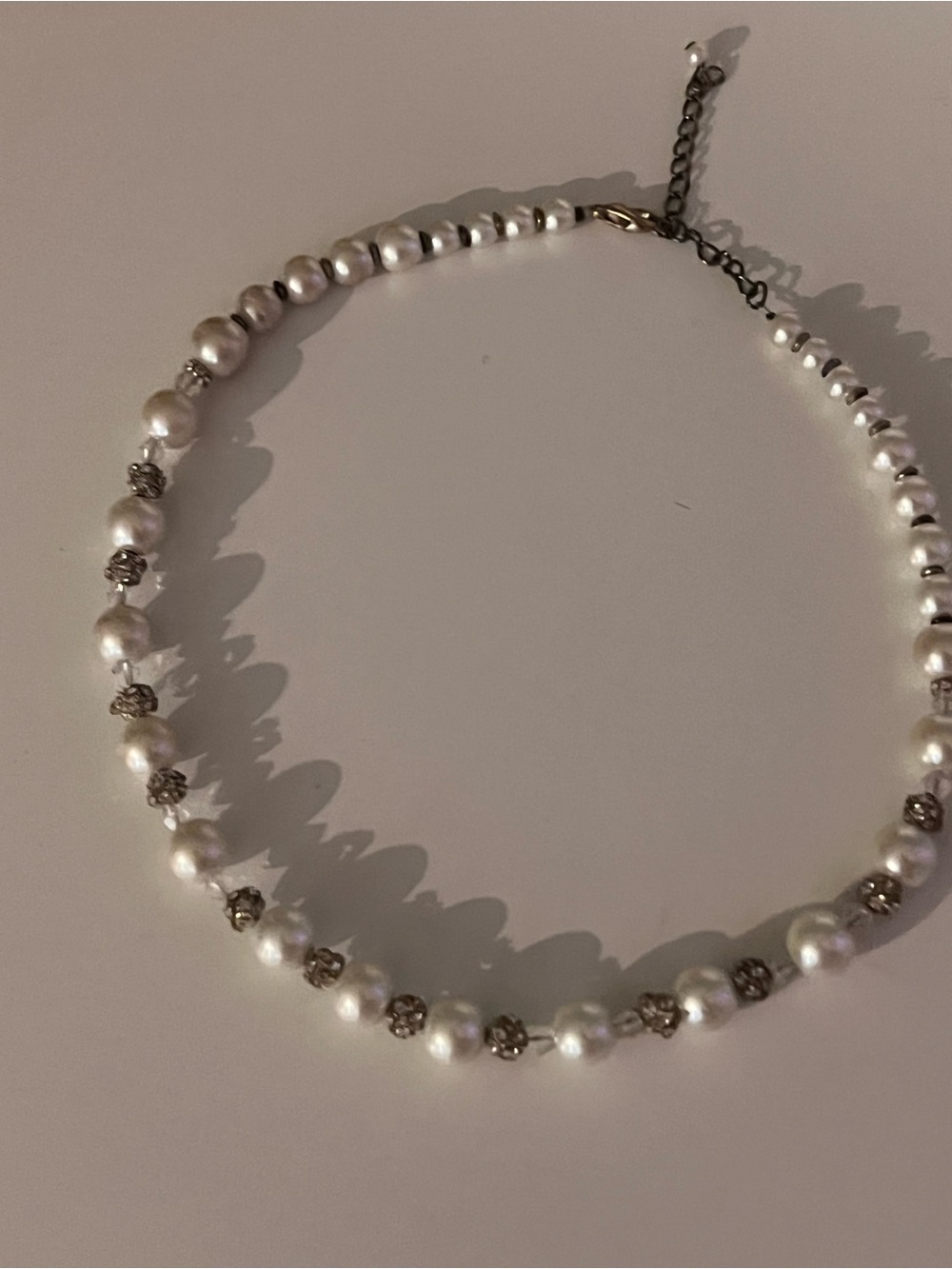 Classic White Pearl and Silver Accent Choker Necklace